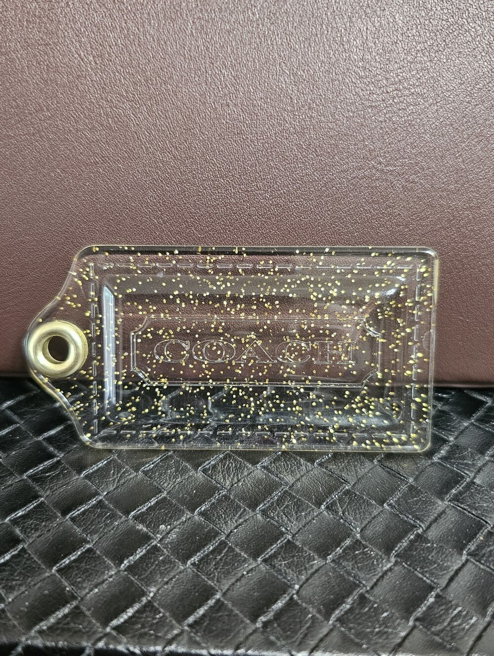 Coach Clear Hangtag with Gold Glitter 3+ Inches